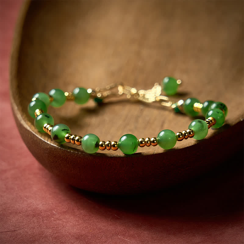 Buddha Stones Wohlstandsarmband aus natürlichen cyanfarbenen Jadeperlen - Cyan Jade (Handgelenkumfang: 16–17 cm) - image 0