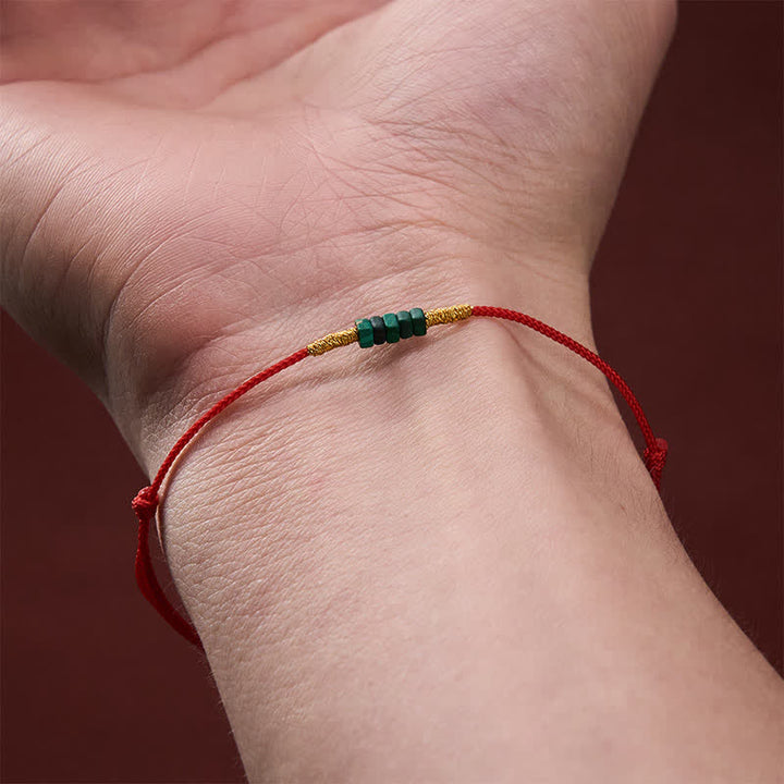 Buddha Stones Natürliches, ultrafeines Malachitperlen-Armband mit geflochtenem rotem Seil – Glücksbringer - image 4