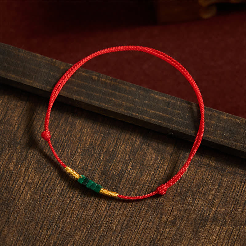 Buddha Stones Natürliches, ultrafeines Malachitperlen-Armband mit geflochtenem rotem Seil – Glücksbringer - image 3