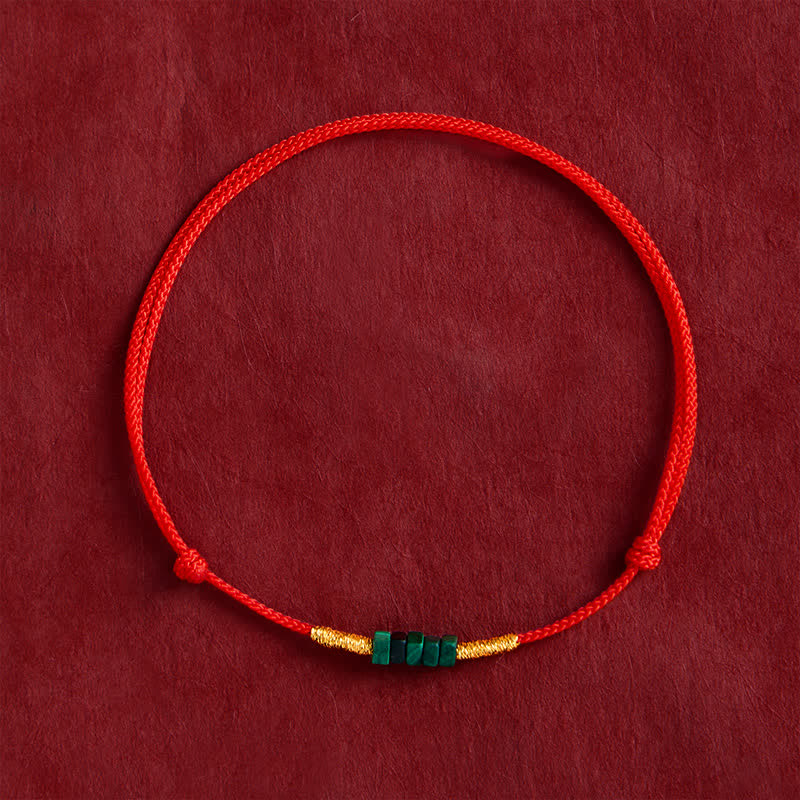 Buddha Stones Natürliches, ultrafeines Malachitperlen-Armband mit geflochtenem rotem Seil – Glücksbringer - image 1