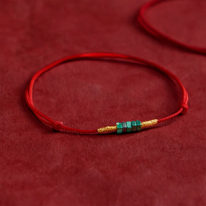 Buddha Stones Natürliches, ultrafeines Malachitperlen-Armband mit geflochtenem rotem Seil – Glücksbringer - image 2