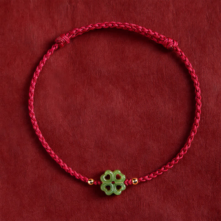 Buddha Stones Armband aus natürlichem Hetian-Cyan-Jade, vierblättrigem Kleeblatt und rotem Seil - image 1