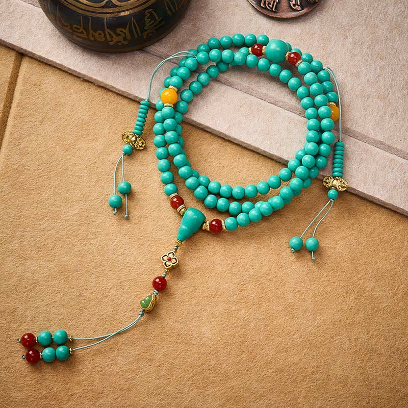 Buddha Stones Türkisfarbene tibetische Rund-Mala mit 108 Perlen - image 1