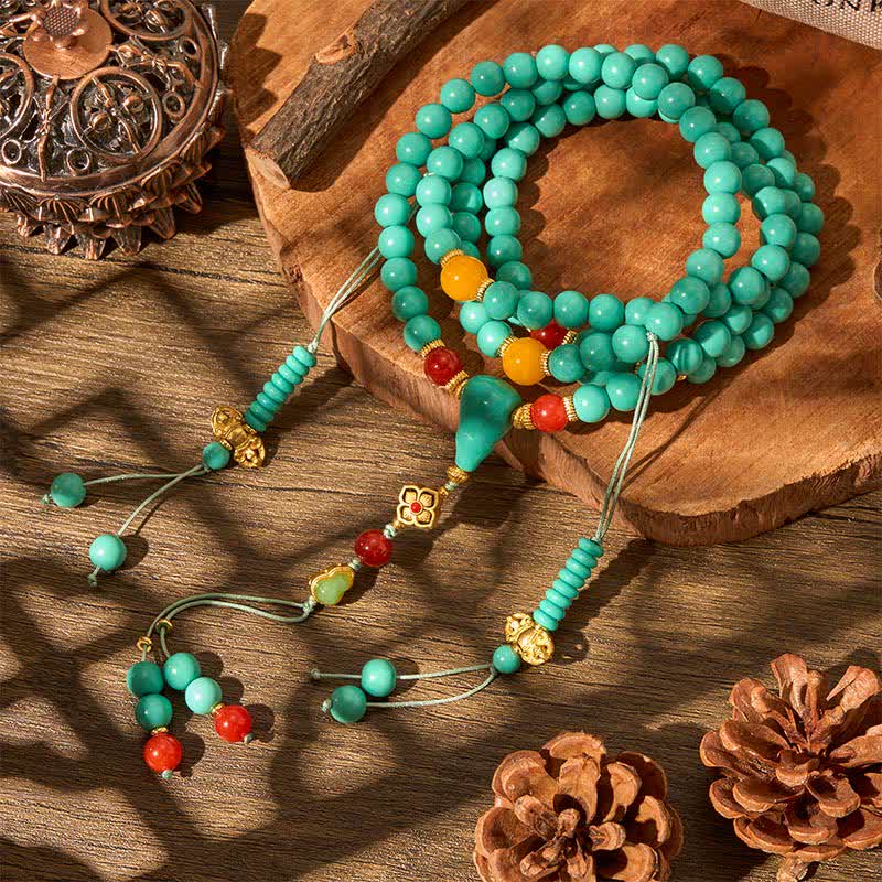 Buddha Stones Türkisfarbene tibetische Rund-Mala mit 108 Perlen - image 2