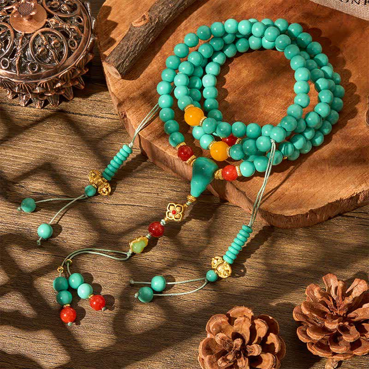 Buddha Stones Türkisfarbene tibetische Rund-Mala mit 108 Perlen - image 2