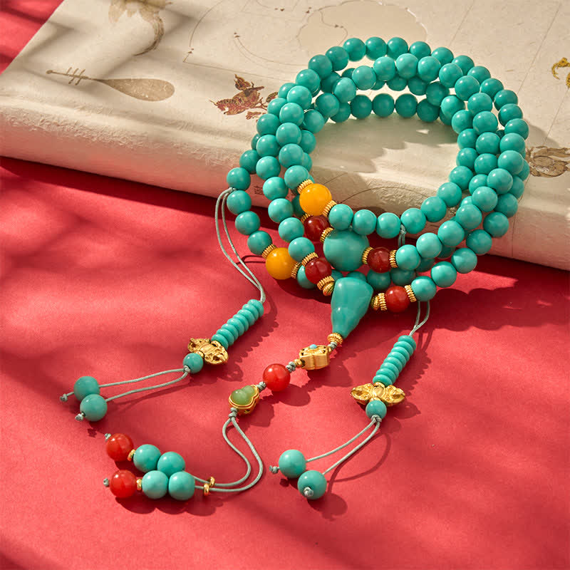Buddha Stones Türkisfarbene tibetische Rund-Mala mit 108 Perlen - Türkis (Schutz♥Kommunikation) - image 0