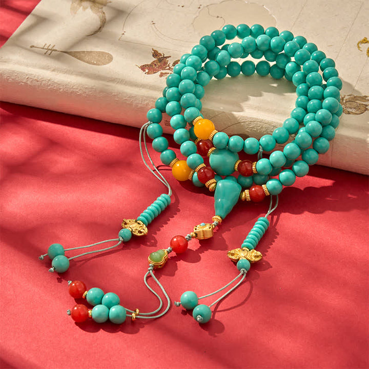 Buddha Stones Türkisfarbene tibetische Rund-Mala mit 108 Perlen - Türkis (Schutz♥Kommunikation) - image 0