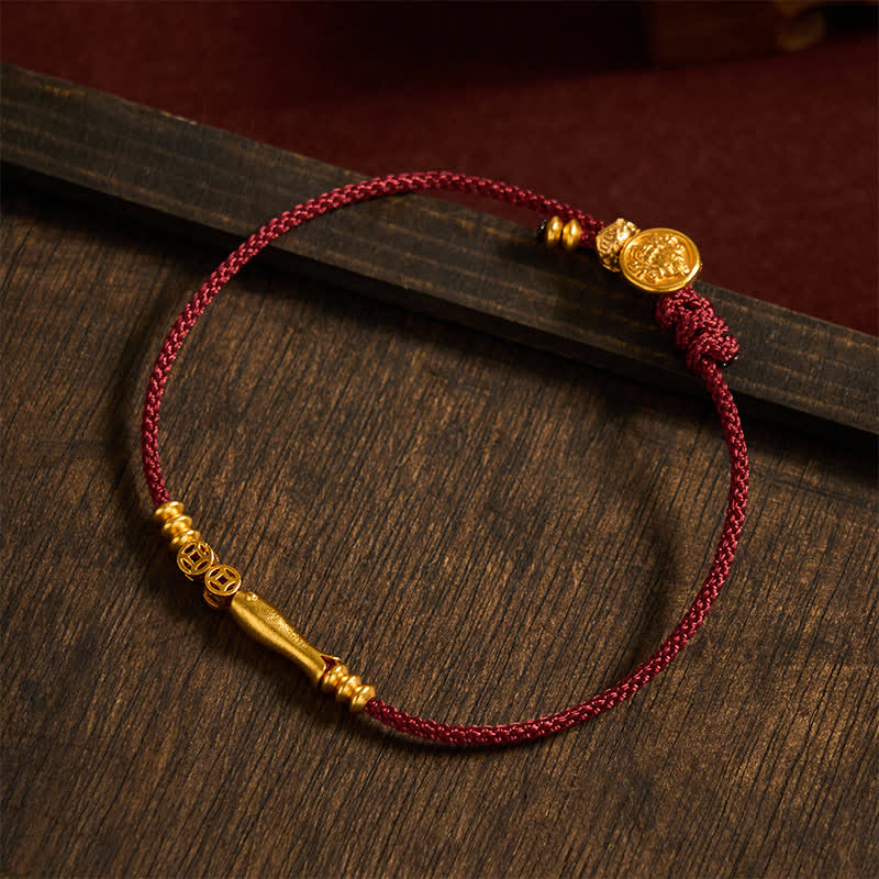 Buddha Stones Handgewebtes Armband aus roter Schnur mit Koi-Fisch und Kupfermünze - image 2