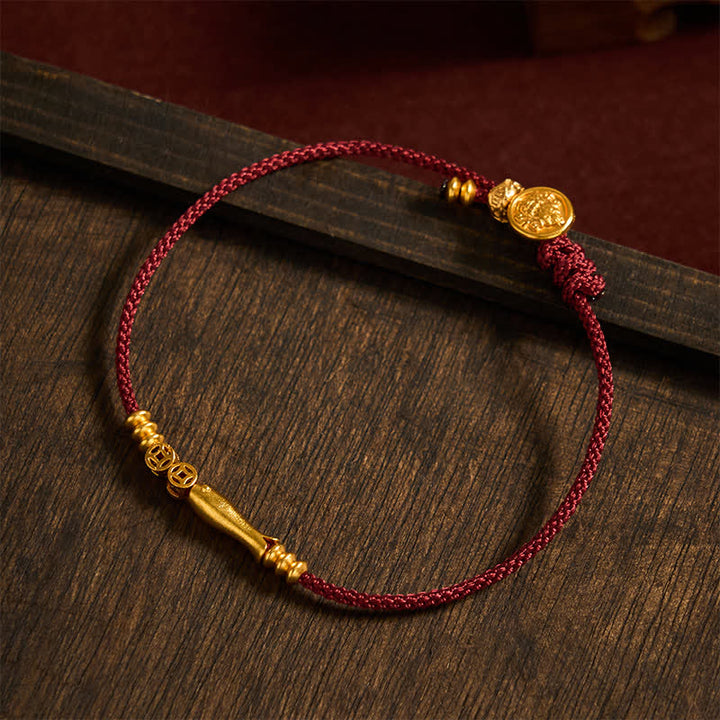 Buddha Stones Handgewebtes Armband aus roter Schnur mit Koi-Fisch und Kupfermünze - image 2