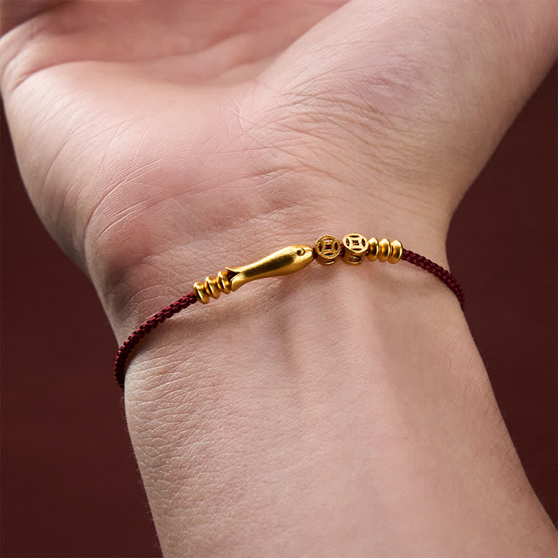 Buddha Stones Handgewebtes Armband aus roter Schnur mit Koi-Fisch und Kupfermünze - image 7