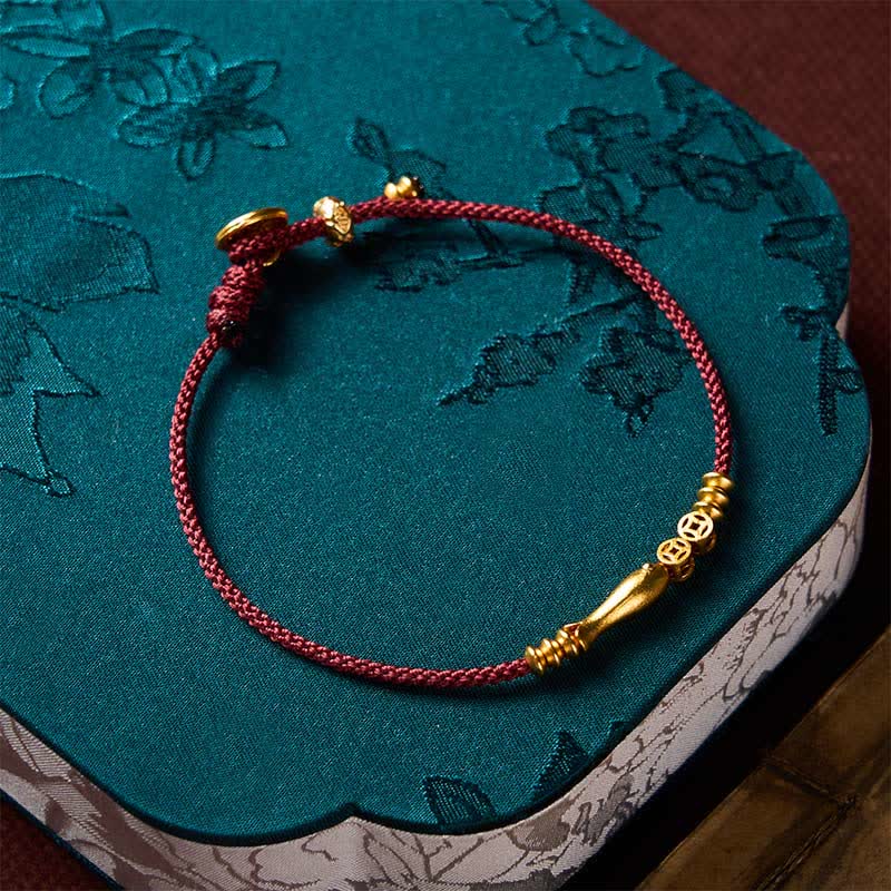Buddha Stones Handgewebtes Armband aus roter Schnur mit Koi-Fisch und Kupfermünze - image 8