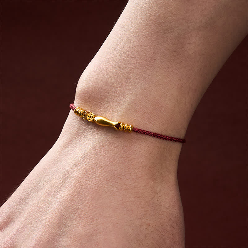 Buddha Stones Handgewebtes Armband aus roter Schnur mit Koi-Fisch und Kupfermünze - image 4
