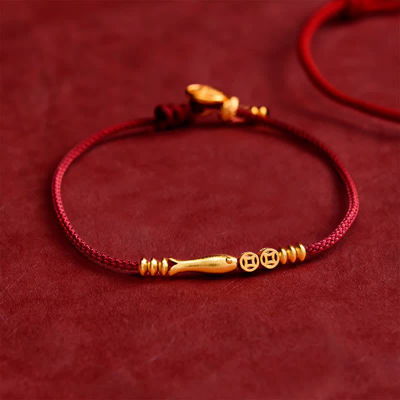 Buddha Stones Handgewebtes Armband aus roter Schnur mit Koi-Fisch und Kupfermünze - Koi-Karpfen (Erfolg ♥ Entschlossenheit) - image 0