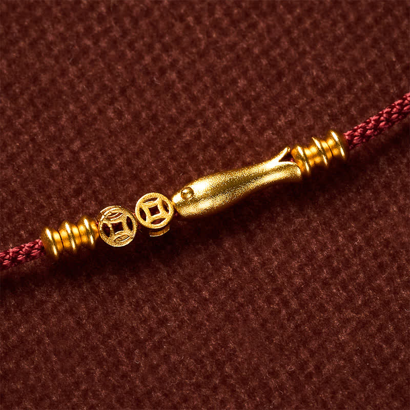 Buddha Stones Handgewebtes Armband aus roter Schnur mit Koi-Fisch und Kupfermünze - image 10