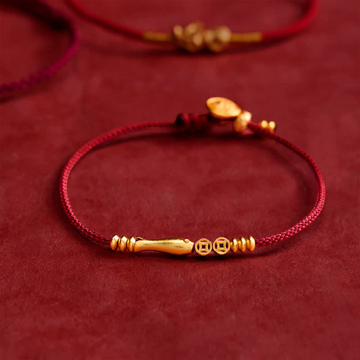 Buddha Stones Handgewebtes Armband aus roter Schnur mit Koi-Fisch und Kupfermünze - image 3