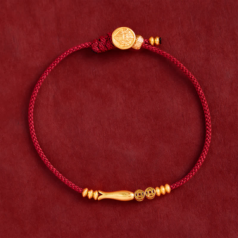 Buddha Stones Handgewebtes Armband aus roter Schnur mit Koi-Fisch und Kupfermünze - image 1