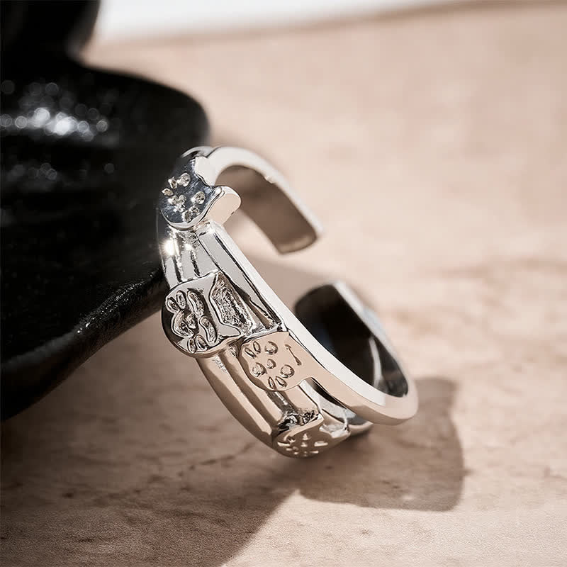 Buddha Stones Kupfererdung Dreifachkat Verstellbarer offener Ring - image 1