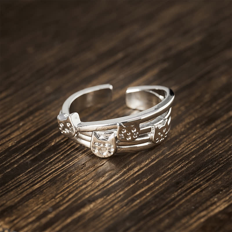 Buddha Stones Kupfererdung Dreifachkat Verstellbarer offener Ring - Ca. US 7 (17,3 mm) - image 0