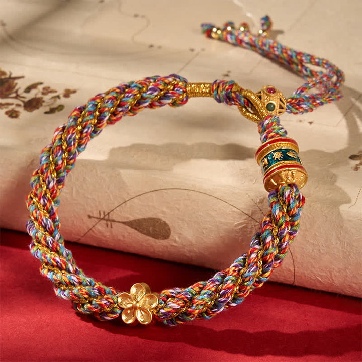 Buddha Stones Handgewebtes tibetisches Om Mani Padme Hum Blumenweisheits-Seilarmband - Mehrfarbig - image 0