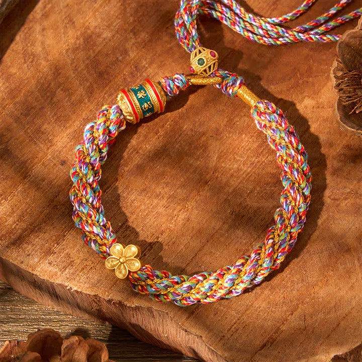 Buddha Stones Handgewebtes tibetisches Om Mani Padme Hum Blumenweisheits-Seilarmband - image 3
