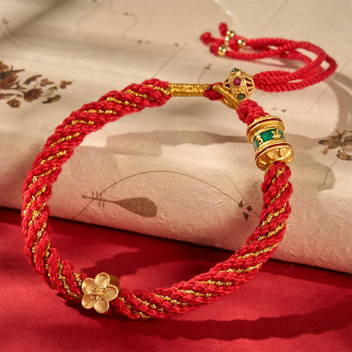 Buddha Stones Handgewebtes tibetisches Om Mani Padme Hum Blumenweisheits-Seilarmband - Rot - image 9