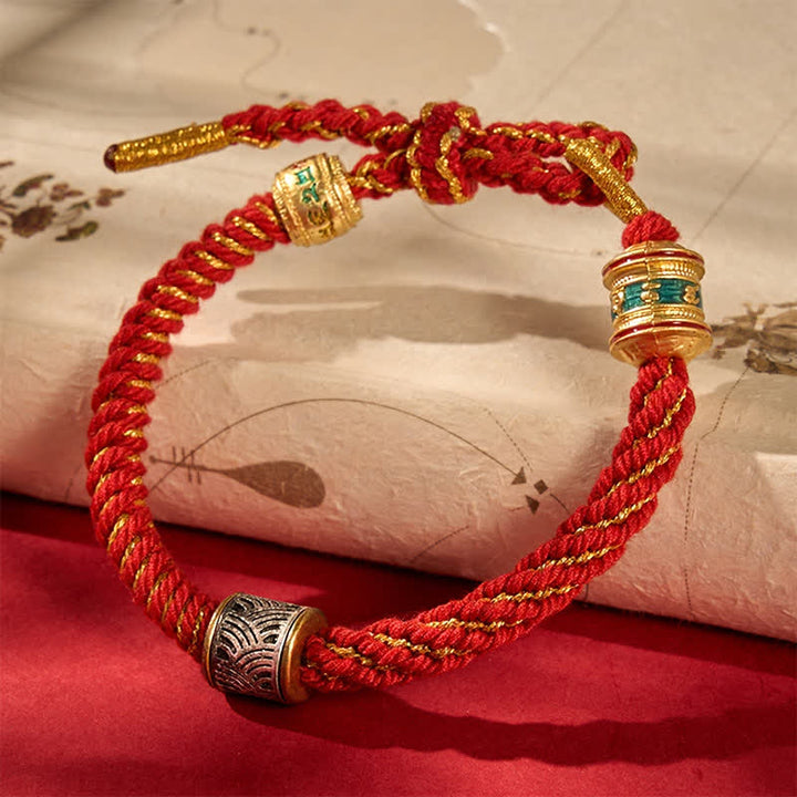 Buddha Stones Handgewebtes Om Mani Padme Hum Fünf Elemente Wuxing Weisheit Tibetisches Flechtarmband - Rot (Handgelenkumfang: 15–17 cm) - image 14