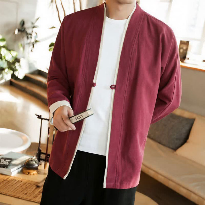 Buddha Stones Herbst/Winter Tang Style Minimalistischer Kimono mit Froschknopf aus einfarbiger Baumwolle für Herren - image 19