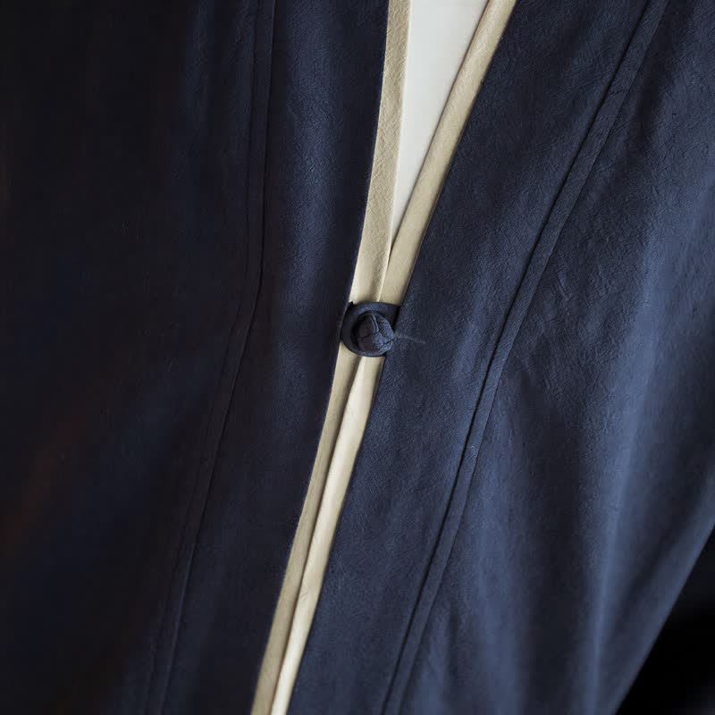 Buddha Stones Herbst/Winter Tang Style Minimalistischer Kimono mit Froschknopf aus einfarbiger Baumwolle für Herren - image 7