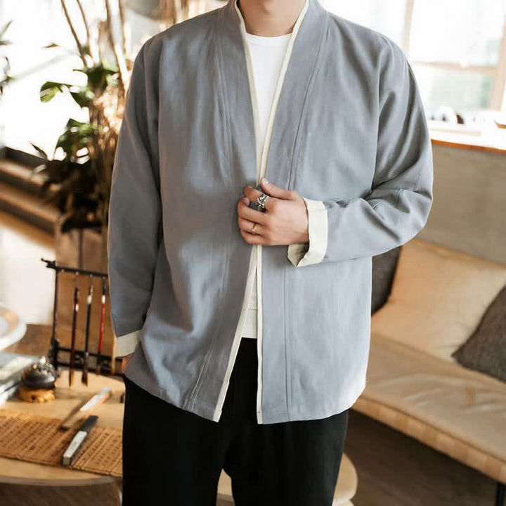 Buddha Stones Herbst/Winter Tang Style Minimalistischer Kimono mit Froschknopf aus einfarbiger Baumwolle für Herren - image 11