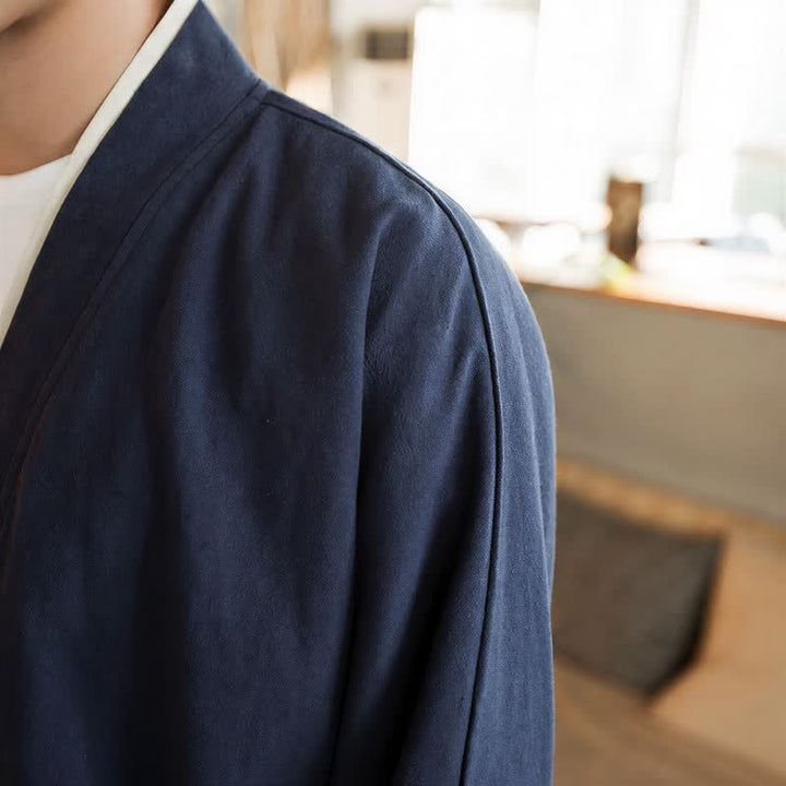 Buddha Stones Herbst/Winter Tang Style Minimalistischer Kimono mit Froschknopf aus einfarbiger Baumwolle für Herren - image 6