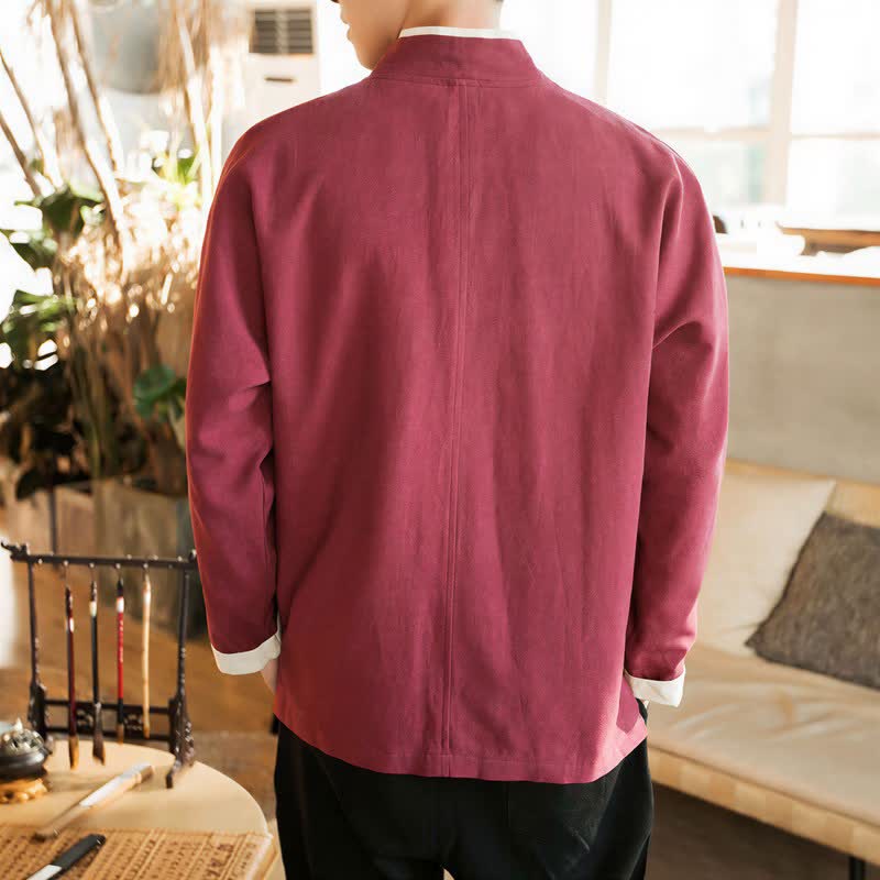 Buddha Stones Herbst/Winter Tang Style Minimalistischer Kimono mit Froschknopf aus einfarbiger Baumwolle für Herren - image 20