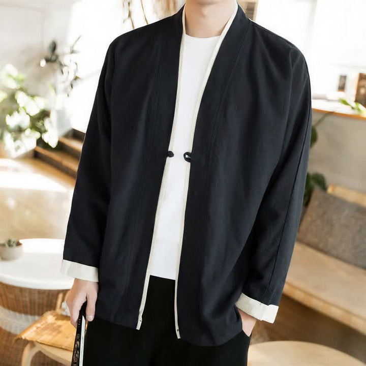 Buddha Stones Herbst/Winter Tang Style Minimalistischer Kimono mit Froschknopf aus einfarbiger Baumwolle für Herren - Schwarz - US/UK/AU46, EU56 (5XL) - image 13