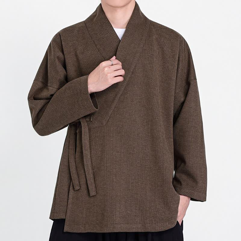 Buddha Stones Klassischer minimalistischer Kimono aus einfarbigem Cord für Herren – Herbst/Winter - image 1