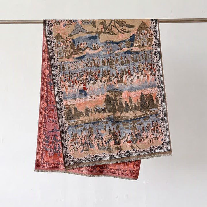 Buddha Stones Herbst Winter Lotus Bergwellen Dunhuang Farbmuster Weicher Schal - Teefarbene Figuren - 70 x 188 cm - image 9