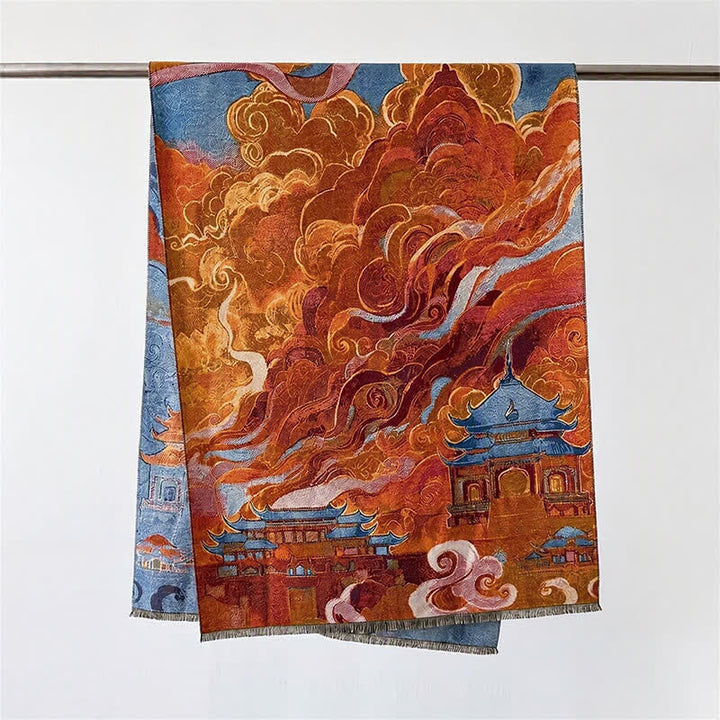 Buddha Stones Herbst Winter Lotus Bergwellen Dunhuang Farbmuster Weicher Schal - Orangefarbene Glückswolken - 70 x 188 cm - image 10
