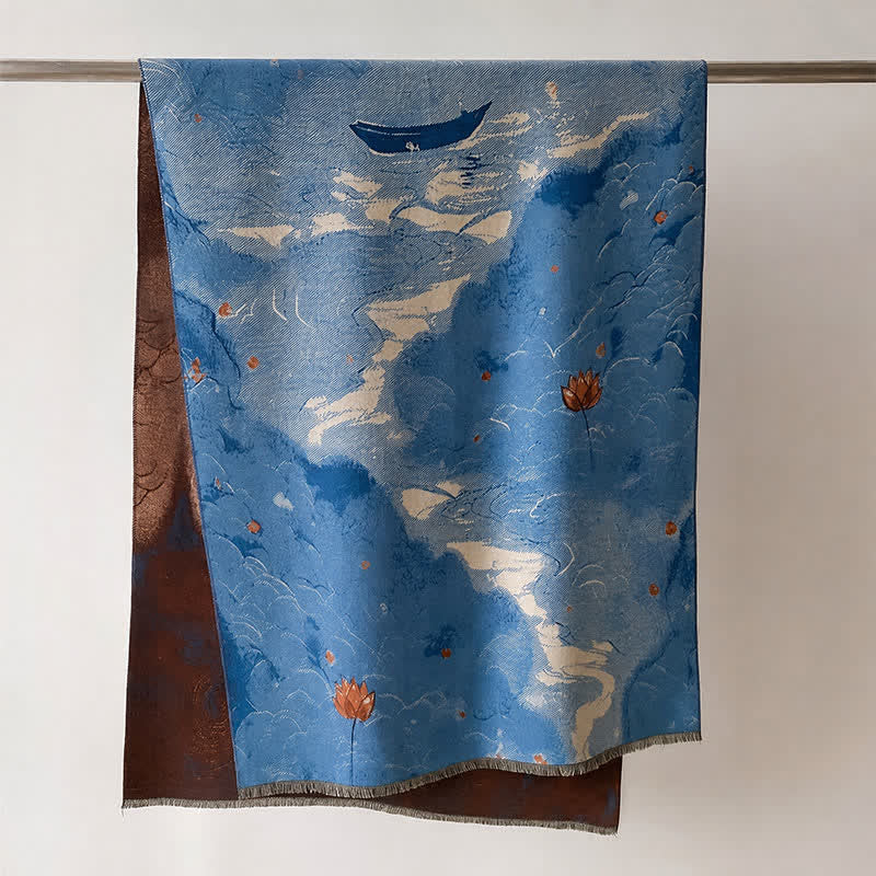 Buddha Stones Herbst Winter Lotus Bergwellen Dunhuang Farbmuster Weicher Schal - Blaues Segelboot - 70 x 188 cm - image 17