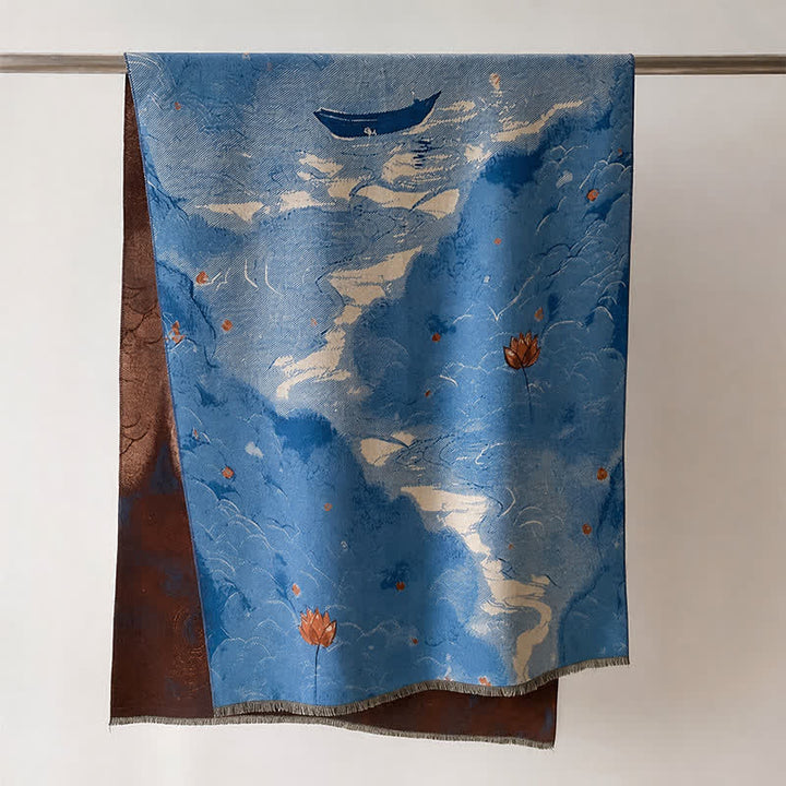 Buddha Stones Herbst Winter Lotus Bergwellen Dunhuang Farbmuster Weicher Schal - Blaues Segelboot - 70 x 188 cm - image 17