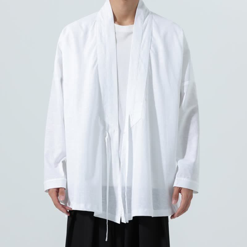 Buddha Stones Minimalistischer Herbst-Kimonos im Tang-Stil mit Kordelzug, einfarbig, für Herren - Weiß - US/UK/AU46, EU56 (5XL) - image 18