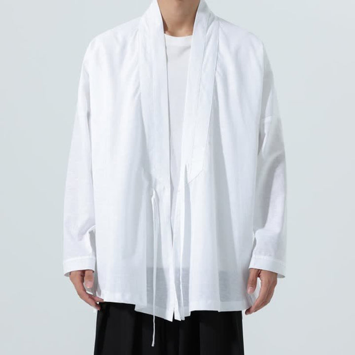 Buddha Stones Minimalistischer Herbst-Kimonos im Tang-Stil mit Kordelzug, einfarbig, für Herren - Weiß - US/UK/AU46, EU56 (5XL) - image 18