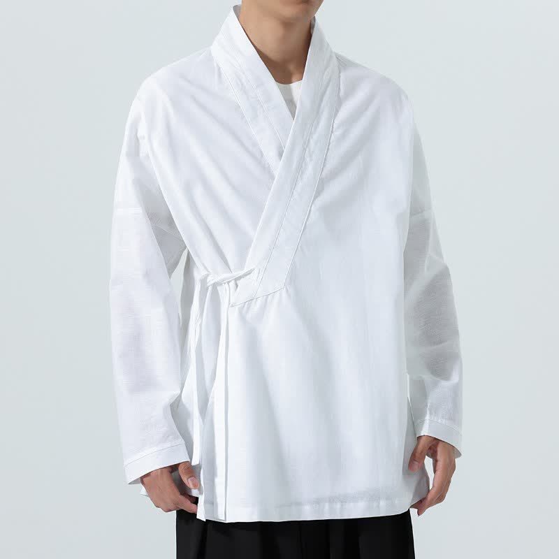 Buddha Stones Minimalistischer Herbst-Kimonos im Tang-Stil mit Kordelzug, einfarbig, für Herren - image 22
