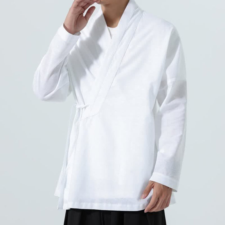 Buddha Stones Minimalistischer Herbst-Kimonos im Tang-Stil mit Kordelzug, einfarbig, für Herren - image 24