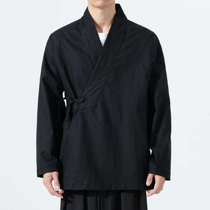 Buddha Stones Minimalistischer Herbst-Kimonos im Tang-Stil mit Kordelzug, einfarbig, für Herren - image 7