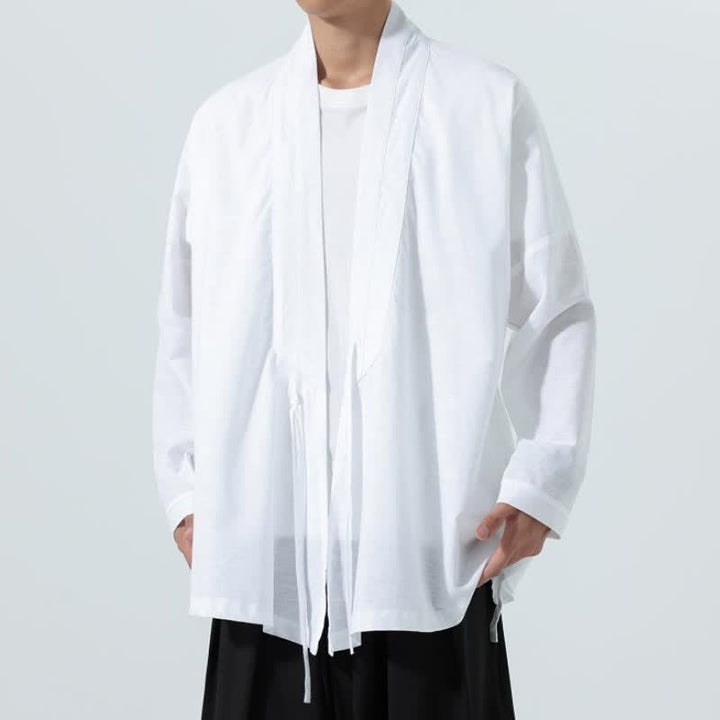 Buddha Stones Minimalistischer Herbst-Kimonos im Tang-Stil mit Kordelzug, einfarbig, für Herren - image 19