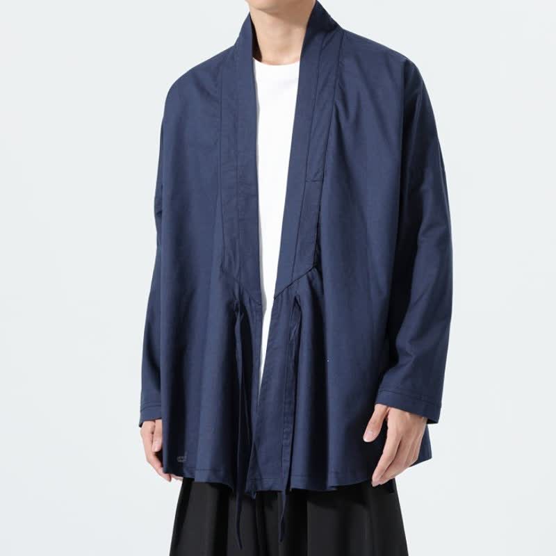 Buddha Stones Minimalistischer Herbst-Kimonos im Tang-Stil mit Kordelzug, einfarbig, für Herren - image 13