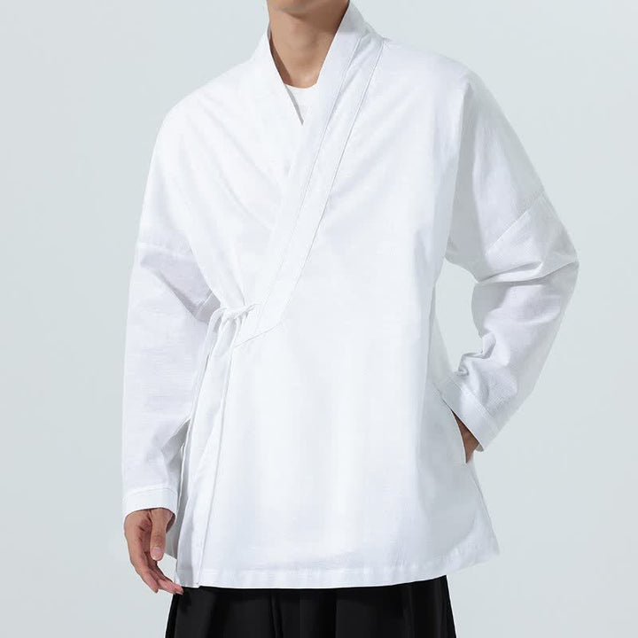 Buddha Stones Minimalistischer Herbst-Kimonos im Tang-Stil mit Kordelzug, einfarbig, für Herren - image 23