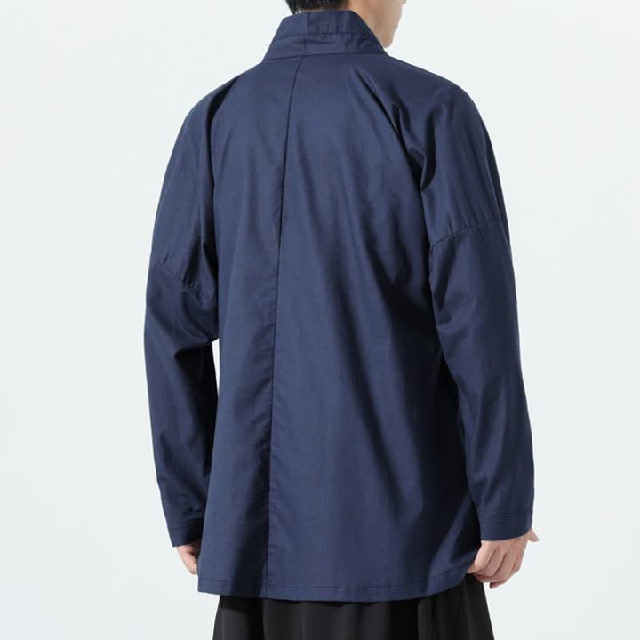 Buddha Stones Minimalistischer Herbst-Kimonos im Tang-Stil mit Kordelzug, einfarbig, für Herren - image 14
