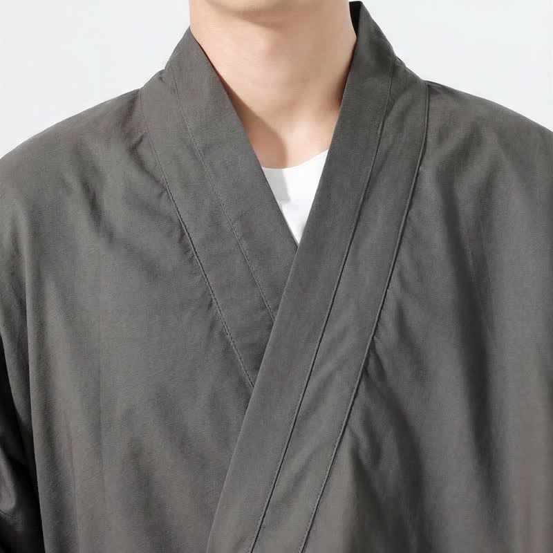 Buddha Stones Minimalistischer Herbst-Kimonos im Tang-Stil mit Kordelzug, einfarbig, für Herren - image 2
