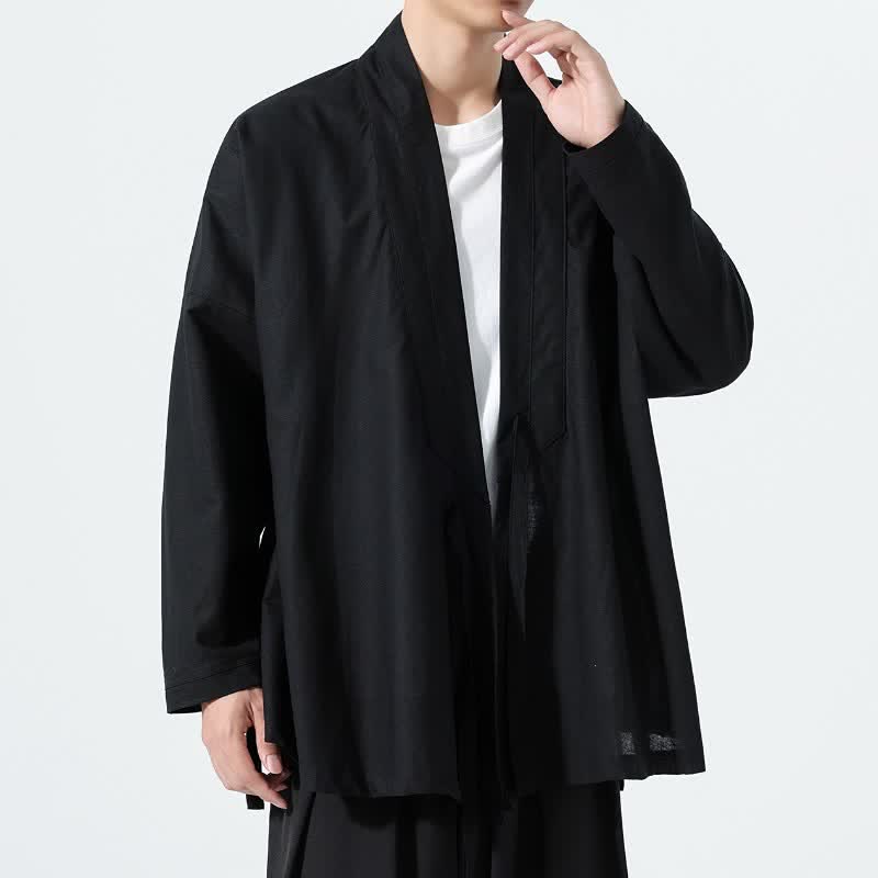 Buddha Stones Minimalistischer Herbst-Kimonos im Tang-Stil mit Kordelzug, einfarbig, für Herren - image 9