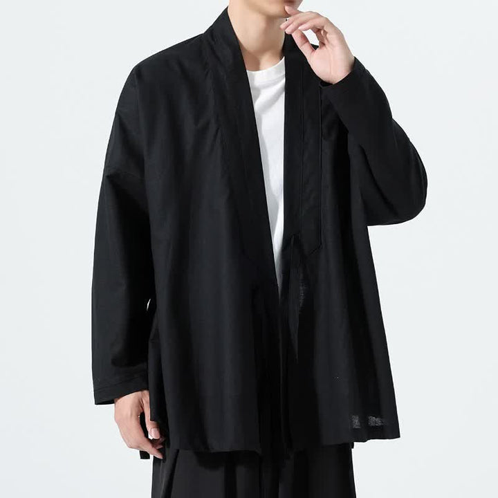 Buddha Stones Minimalistischer Herbst-Kimonos im Tang-Stil mit Kordelzug, einfarbig, für Herren - image 9