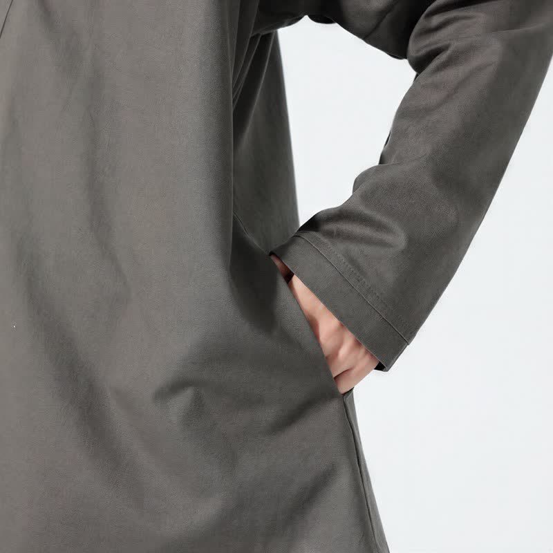 Buddha Stones Minimalistischer Herbst-Kimonos im Tang-Stil mit Kordelzug, einfarbig, für Herren - image 5